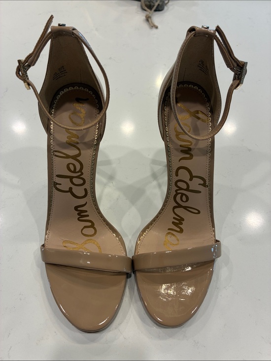 Sam Edelman Shoes - Sam Edelman Beige Patent Ankle-Strap Heels
